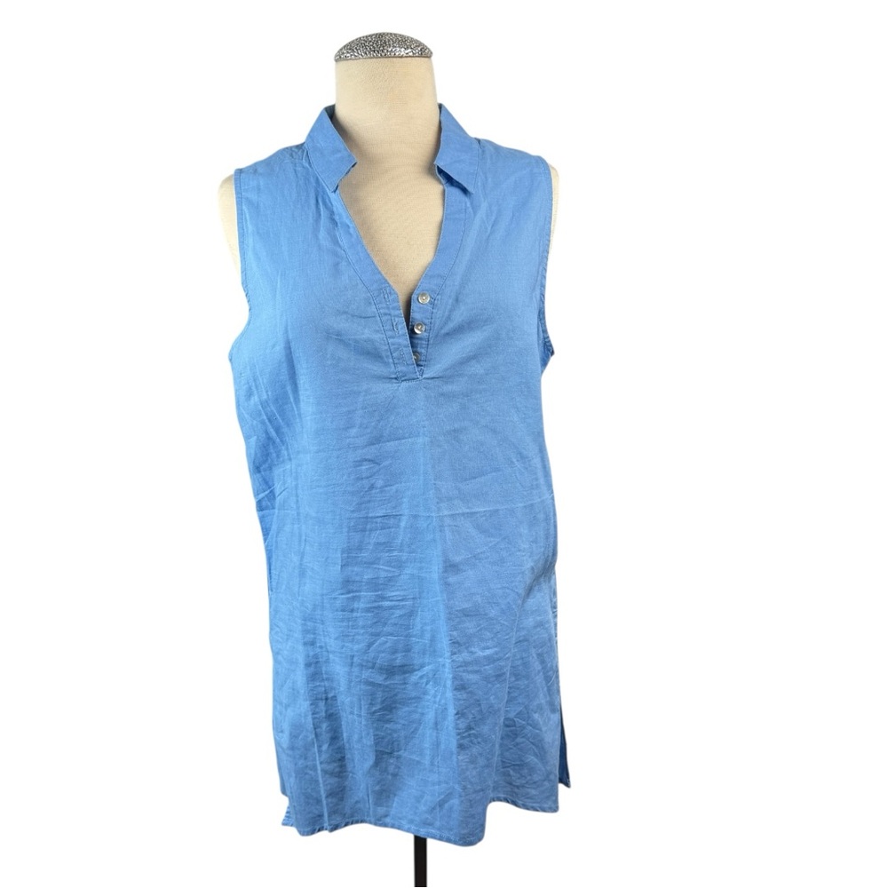August Silk Linen Top Sz M collar slits in side cutout summer